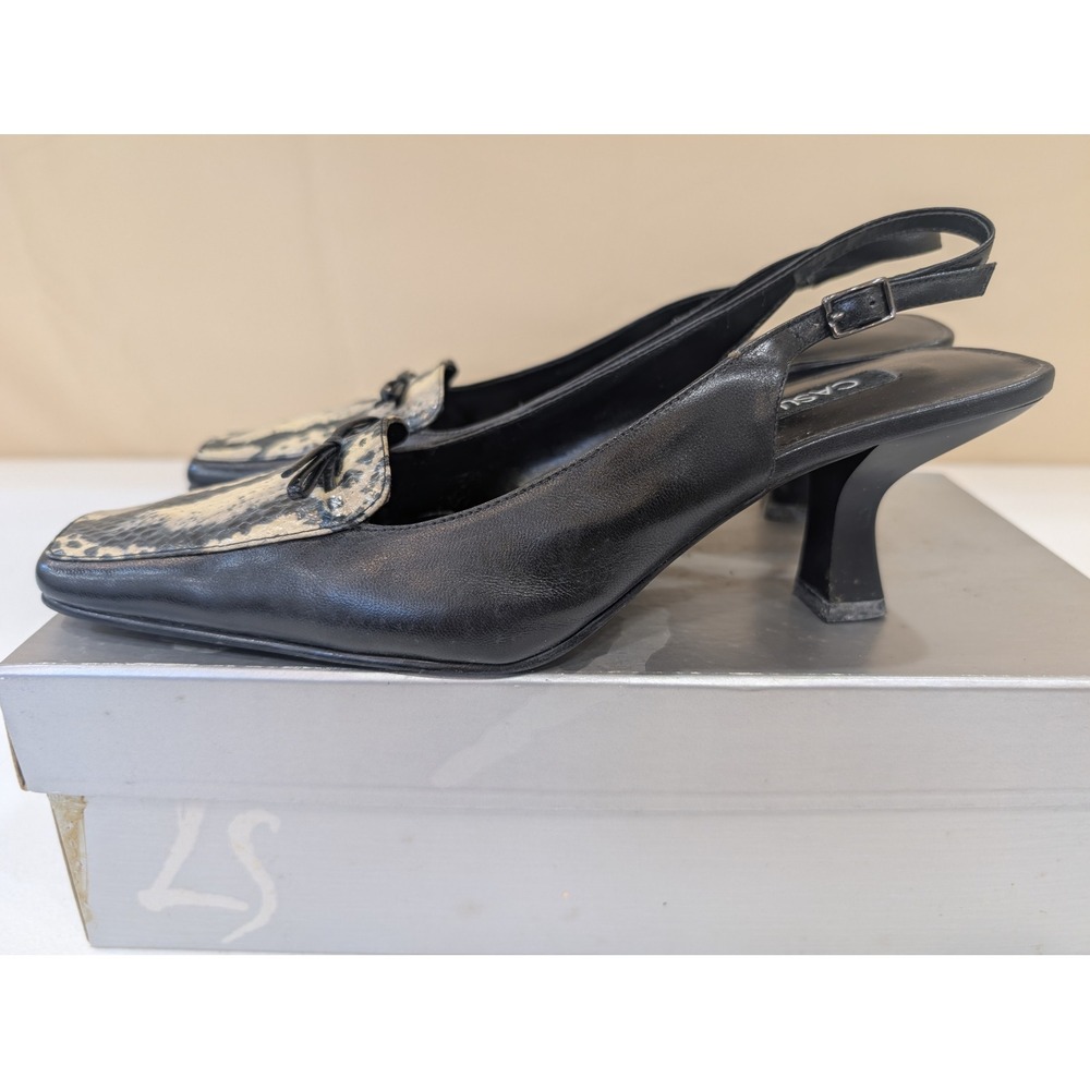 Casual Corner Black Leather Snake Print Slingback Heels Pumps Size 8M - Picture 2 of 6